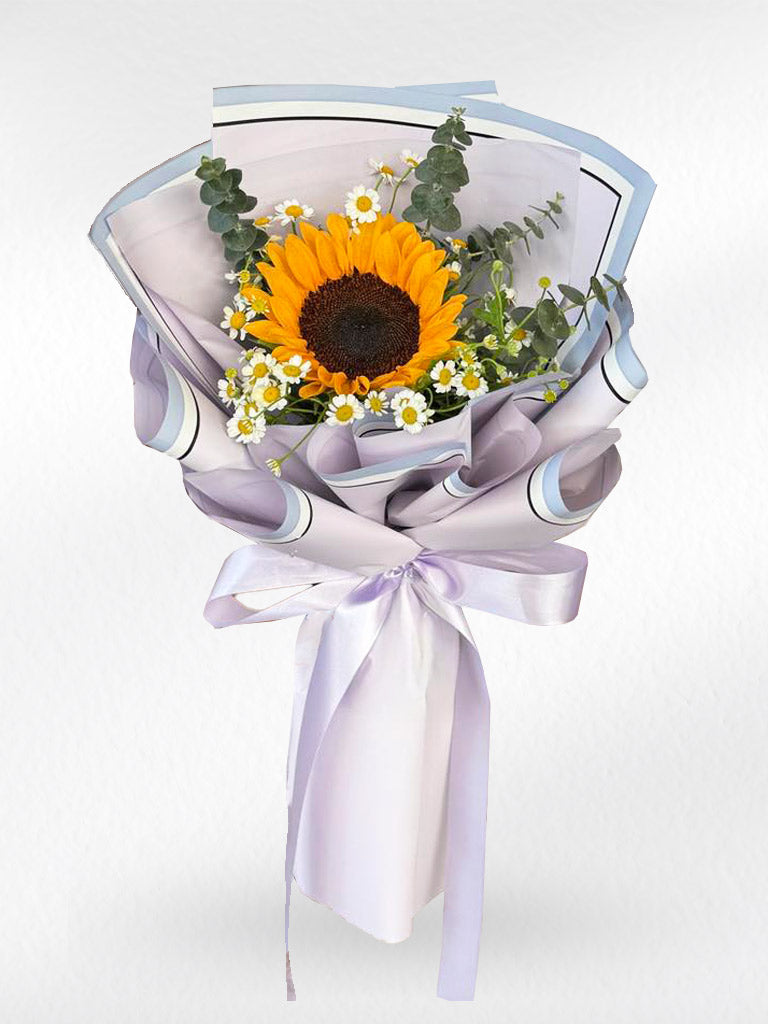Sunny Dew – Single Sunflower Bouquet - BestBloomBuddy