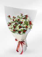 Endless Smile – White Hana & Red Gomphrena Bouquet - BestBloomBuddy