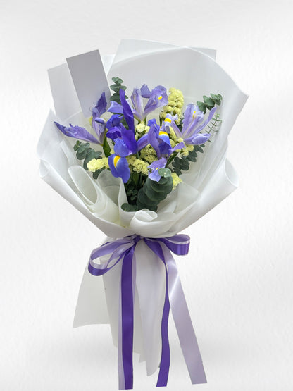 Eternal Bloom – Purple Iris & Yellow Statice Bouquet - BestBloomBuddy
