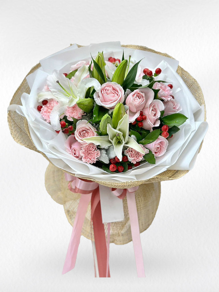 Simply Gorgeous – Lilies, Carnations and Roses Bouquet - BestBloomBuddy