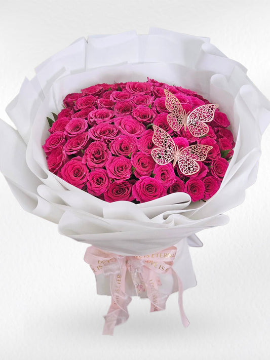 Butterfly Luxe “Pink Spark” – 50 Hot Pink Roses Bouquet