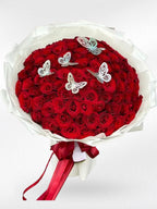 Butterfly Luxe “Scarlet Reverie” – 50 Red Roses Bouquet - BestBloomBuddy