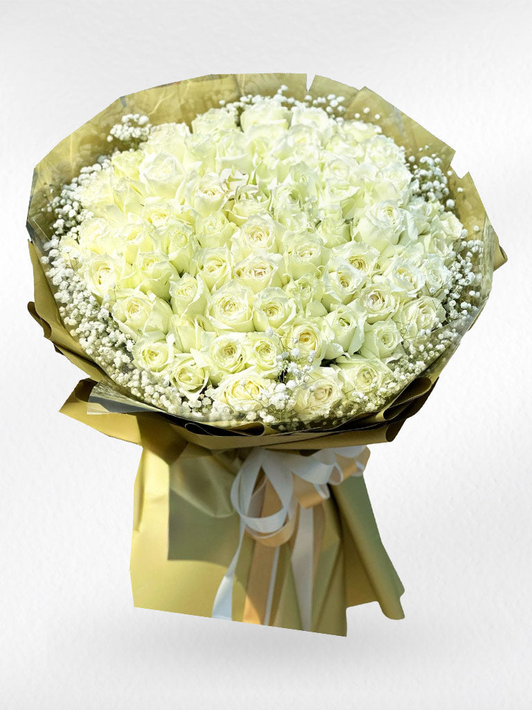White Promise - 100 White Roses Bouquet