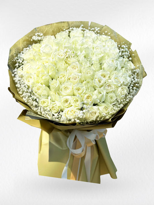 White Promise - 100 White Roses Bouquet