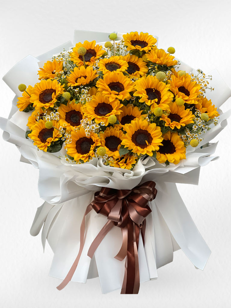 Golden Harvest – 20 Sunflowers with Craspedia Bouquet - BestBloomBuddy