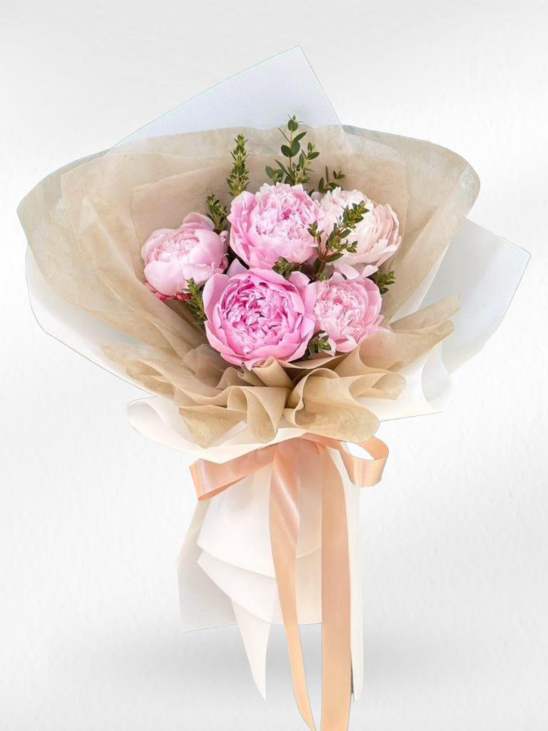 Soft Romance - 5 Pink Peonies Bouquet - BestBloomBuddy
