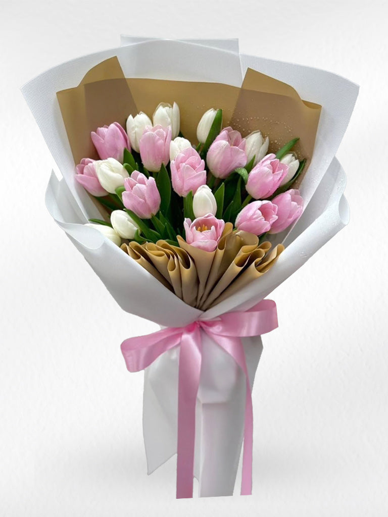 Sweet Love — 20 Pink and White Tulips Bouquet