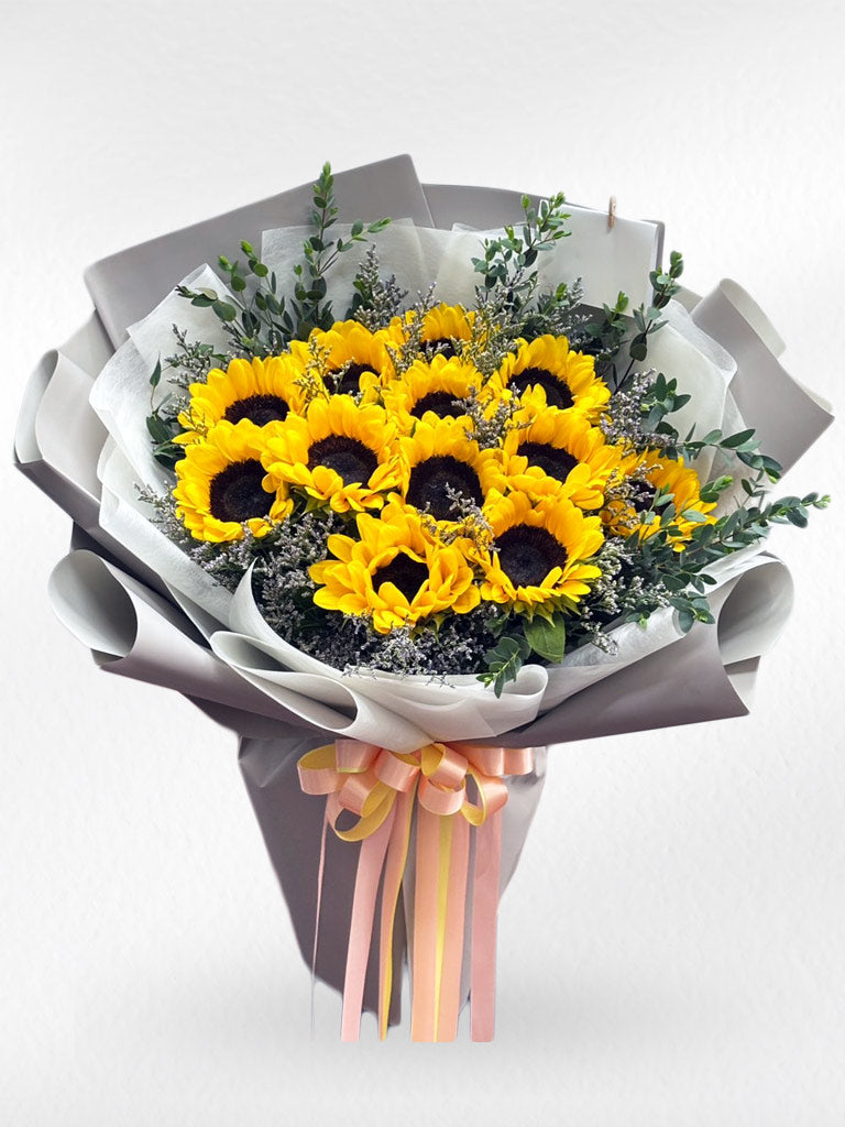 Sunlit Shining - 12 Sunflowers Bouquet - BestBloomBuddy