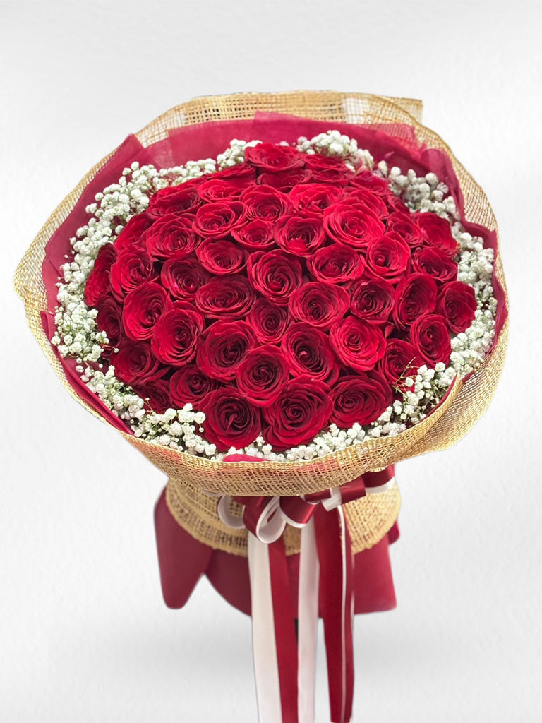 Eternal Red Love – 50 Red Roses Bouquet | Valentine's Day Collection - BestBloomBuddy