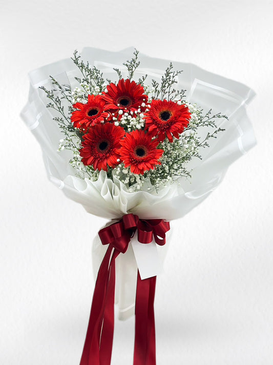 Beaming Heart - 5 Red Gerbera Bouquet