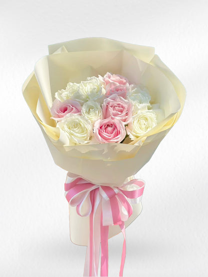 Our Story - 10 Pink and White Roses Bouquet - BestBloomBuddy