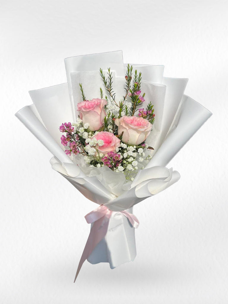 Soft & Sweet – 3 Pink Roses Bouquet - BestBloomBuddy