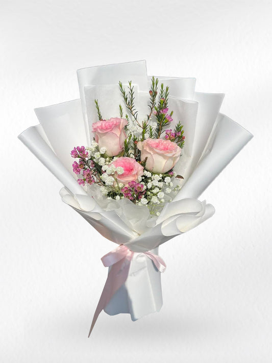 Soft & Sweet – 3 Pink Roses Bouquet
