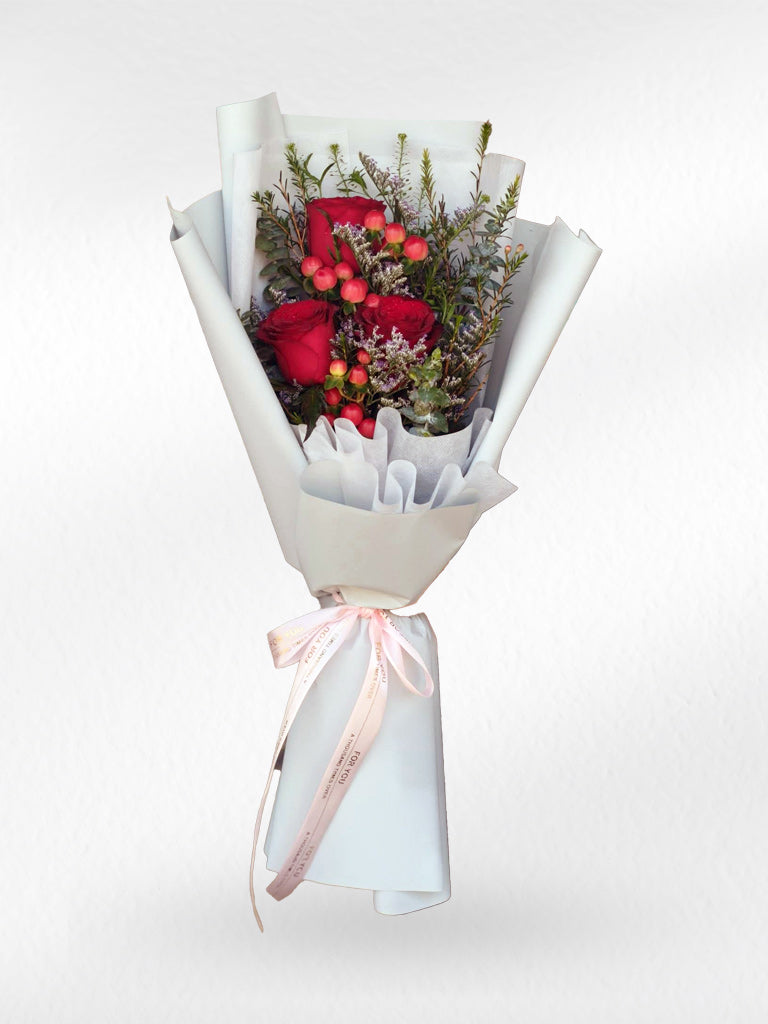 First Blush – 3 Red Roses Bouquet - BestBloomBuddy