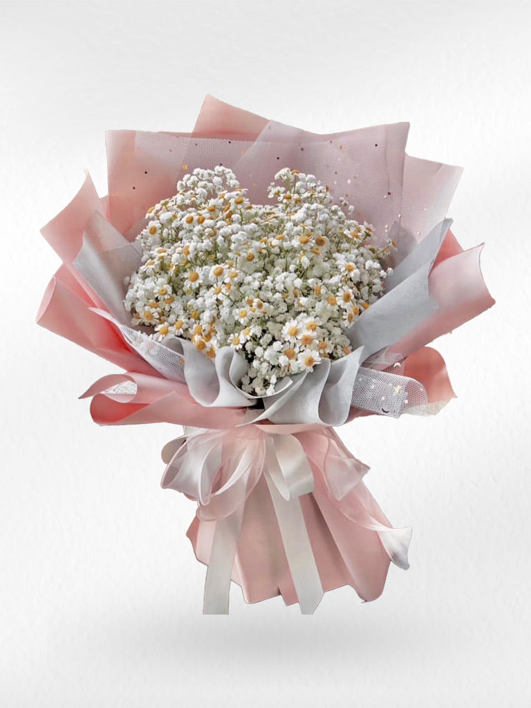 Pretty Darling – Daisy and Baby’s Breath Bouquet - BestBloomBuddy