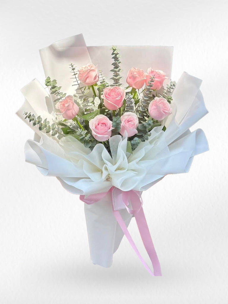 Pretty as Always – 8 Pink Roses Bouquet - BestBloomBuddy