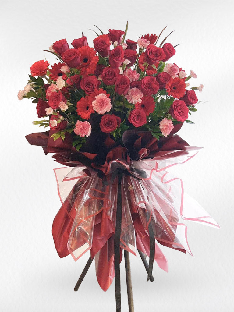 Crimson Prosperity – Grand Opening Flower Stand - BestBloomBuddy