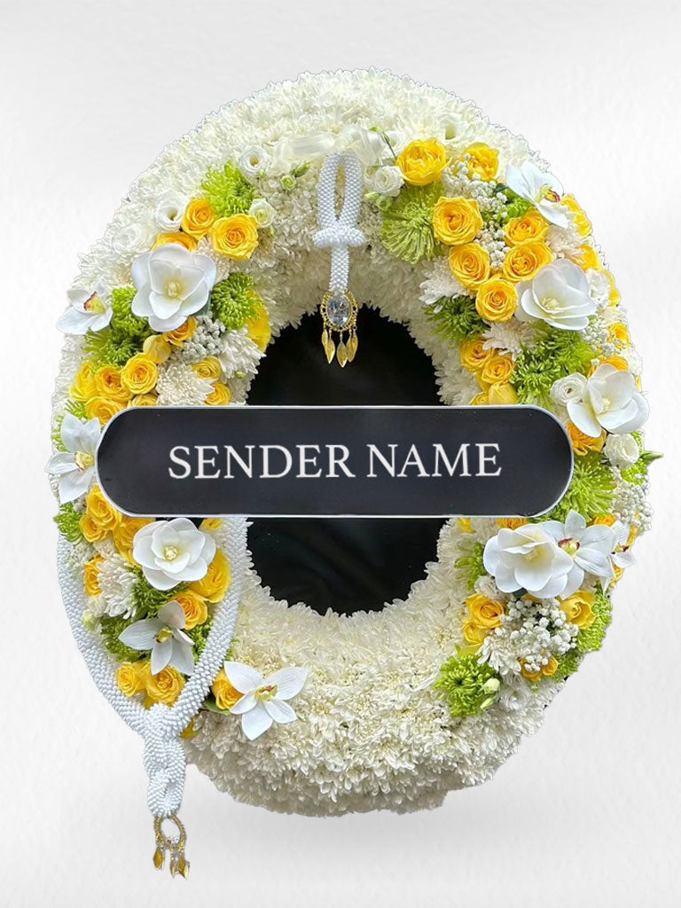 Golden Serenity – Fresh Flower Wreath - BestBloomBuddy