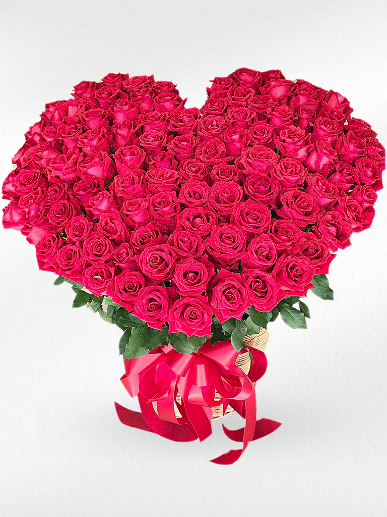 Hundred Ways to Love – 100 Red Roses Heart-Shaped Basket - BestBloomBuddy