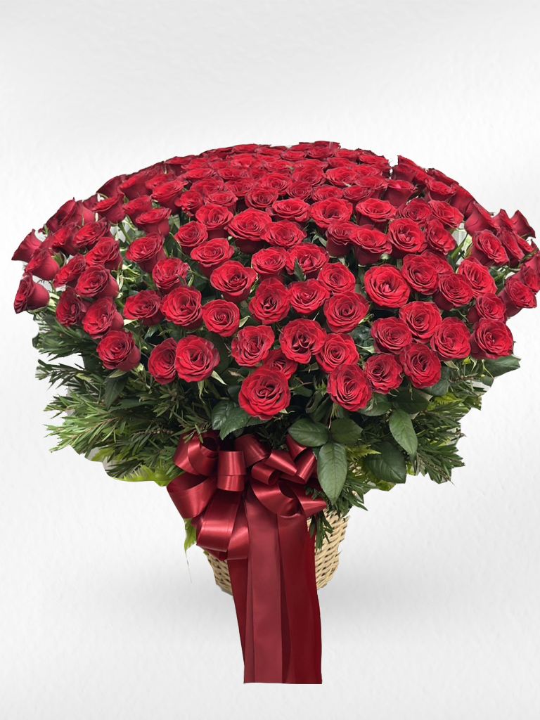 One Hundred Promises – 100 Red Roses Round Basket
