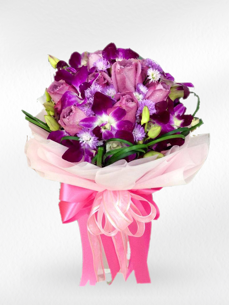 Velvet Blossom – Orchid & Rose Bouquet - BestBloomBuddy