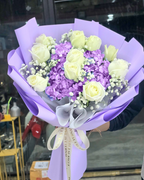 Fragrance of Love – Purple Hydrangea & White Roses Bouquet - BestBloomBuddy