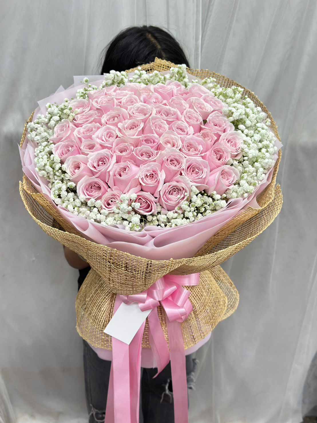 Eternal Pink Love – 50 Pink Roses Bouquet | Valentine's Day Collection - BestBloomBuddy