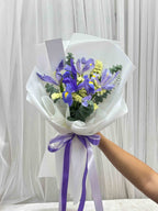 Eternal Bloom – Purple Iris & Yellow Statice Bouquet - BestBloomBuddy