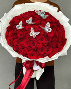 Butterfly Luxe “Scarlet Reverie” – 50 Red Roses Bouquet - BestBloomBuddy