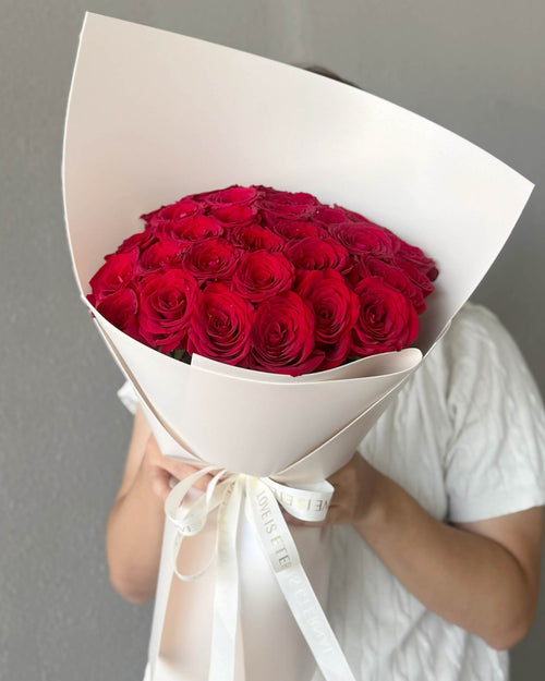 All My Love – 30 Red Roses Bouquet (White Wrap) - BestBloomBuddy