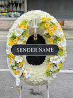 Golden Serenity – Fresh Flower Wreath - BestBloomBuddy