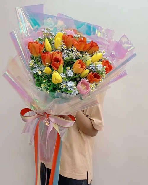 Aurora Garden – 20 Mixed Tulips with Tiny Flowers Bouquet - BestBloomBuddy