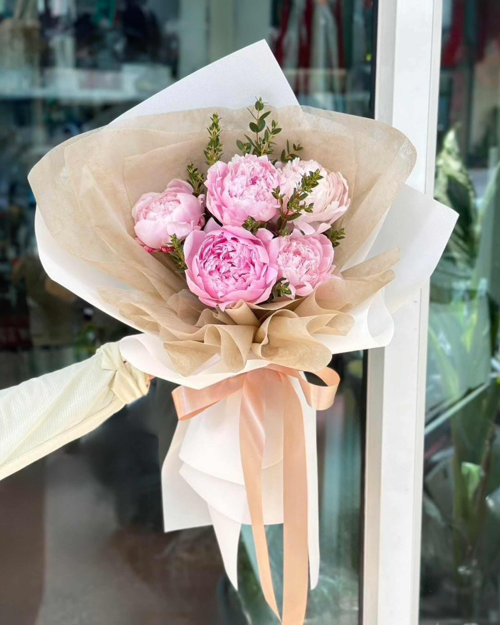 Soft Romance - 5 Pink Peonies Bouquet - BestBloomBuddy