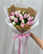 Sweet Love — 20 Pink and White Tulips Bouquet
