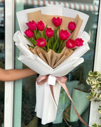 Berry Kiss - 10 Pink Tulips Bouquet - BestBloomBuddy