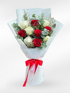Ruby & Pearl — Red & White Roses Bouquet