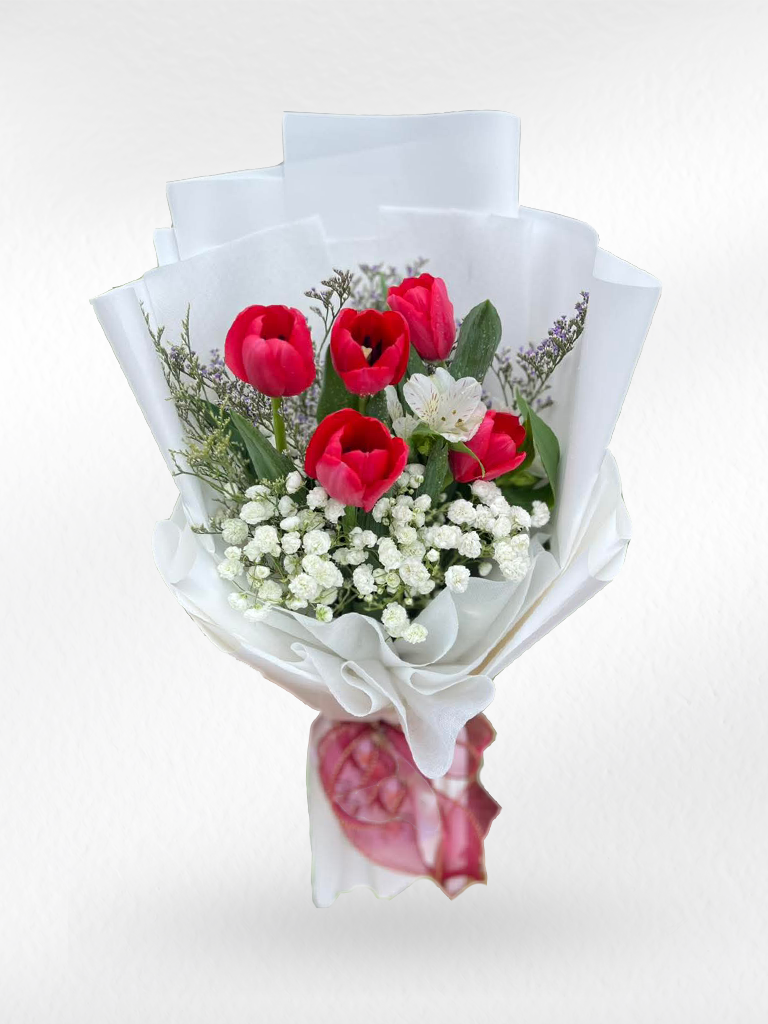 Hello Darling – 5 Red Tulips Bouquet - BestBloomBuddy