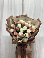 Coffee & Cream - 20 White and Brown Roses Bouquet - BestBloomBuddy