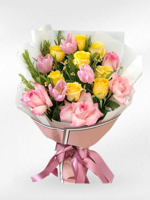 Blooming Joy – Mixed Roses & Tulips Bouquet - BestBloomBuddy