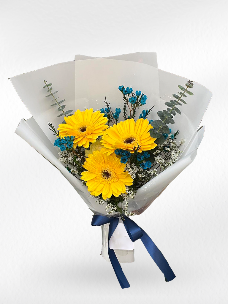 Happy Bloom – Yellow Gerberas with Tiny Flower Bouquet - BestBloomBuddy